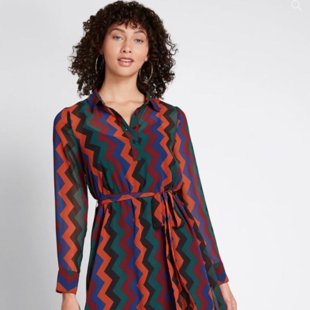 Modcloth Chevron Print A Fine Design Shirt Dress - Picture 4 of 8